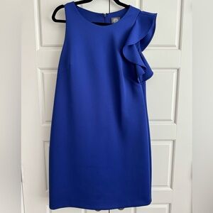 Vince Camuto One-Shoulder Ruffle Sleeve, Blue Dress